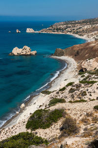 Scenic view of sea against blue sky