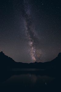 Scenic view of lake against star field at night