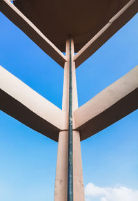 Low angle view of bridge against clear blue sky