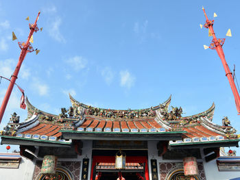 Low angle view of temple building against sky