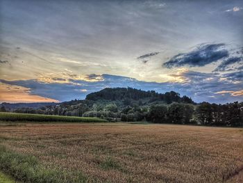 Scenic view of field against sky during sunset