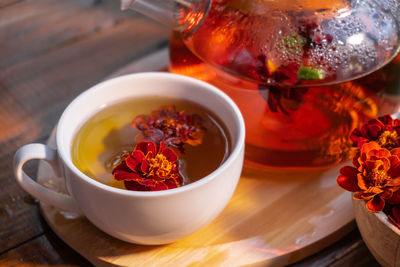 Close-up of soup in bowl on table