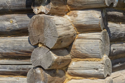 Corner of an old wooden hut.close-up.