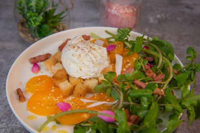 Close-up of food in plate on table