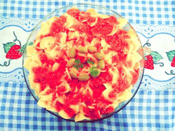 Directly above shot of breakfast in plate on table