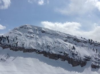 Scenic view of snow covered mountains