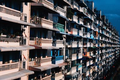 Low angle view of buildings in city against sky