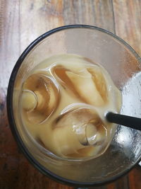 High angle view of soup in bowl on table