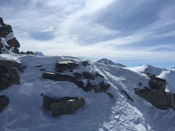 Scenic view of snowcapped mountains against sky