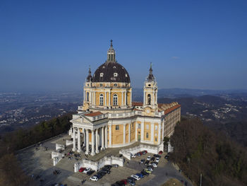 Aerial view of the superga basilica in piedmont