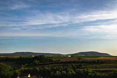 A view of a farm in the valley 