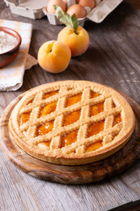 High angle view of oranges on cutting board