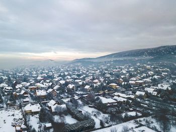 High angle view of townscape against sky during winter