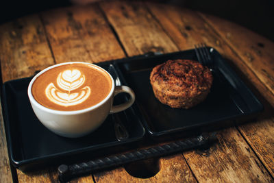 High angle view of coffee on table