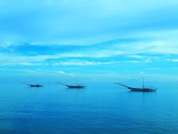 Sailboats sailing in sea against sky