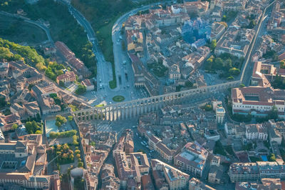 High angle view of townscape by road in segovia