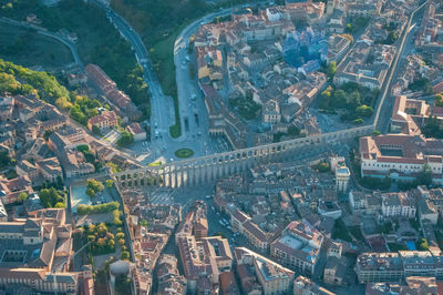 High angle view of townscape by road in city