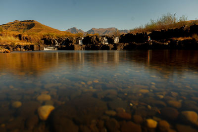 Scenic view of mountains against clear sky