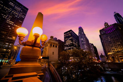 Illuminated buildings in city