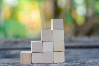 Close-up of wooden blocks on table