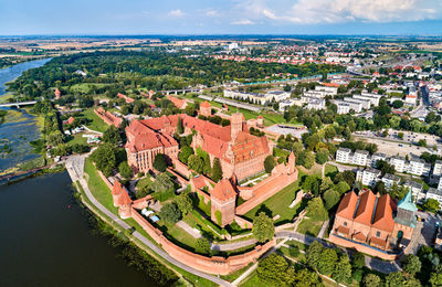 High angle view of townscape against sky