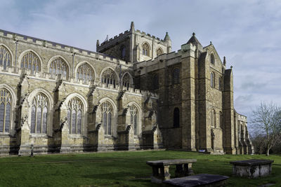 Low angle view of ripon cathedral against sky