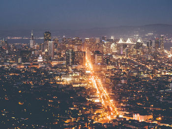 Aerial view of city at night