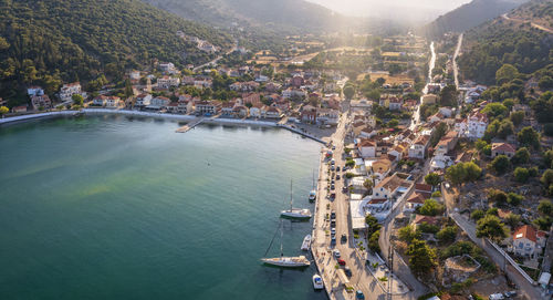 High angle view of city buildings