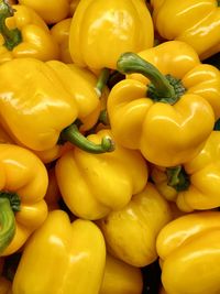 Close-up of yellow bell peppers for sale in market