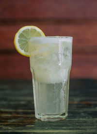 Close-up of water in glass on table