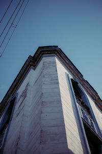 Low angle view of building against clear blue sky