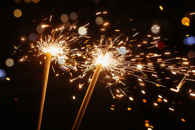 Firework display at night