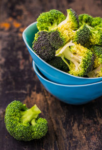 High angle view of vegetables in bowl on table