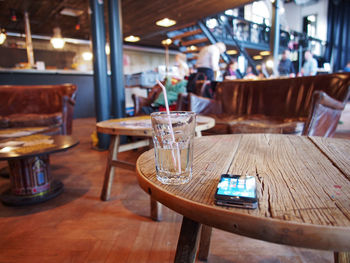 Empty chairs and table in restaurant