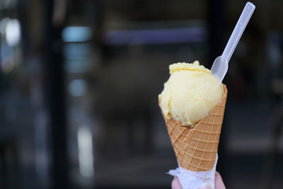 Close-up of ice cream cone against blurred background