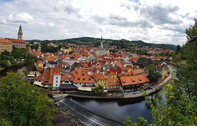 High angle view of townscape against sky