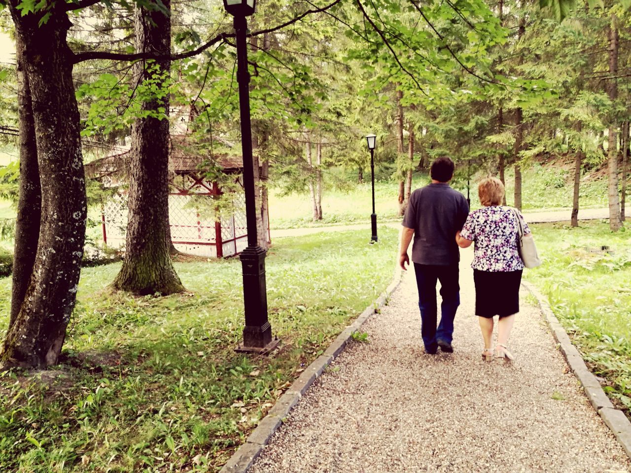 two people, full length, rear view, togetherness, walking, tree, real people, love, leisure activity, day, men, bonding, women, grass, nature, outdoors, beauty in nature, adult, people, adults only