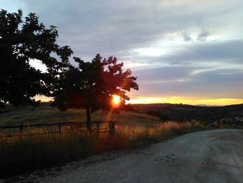 Scenic view of field against sky at sunset