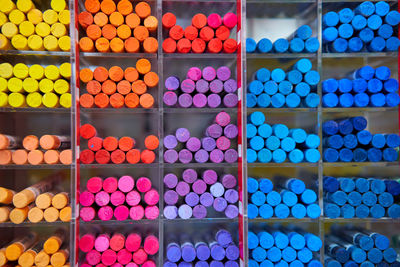 Full frame shot of multi colored pencils in store