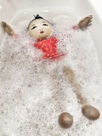 High angle view of bubbles in bathroom