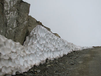 Snow formation on snowy mountain in august