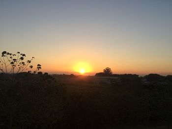 Scenic view of silhouette field against sky during sunset