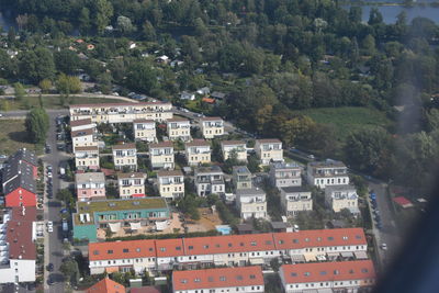 High angle view of buildings in city