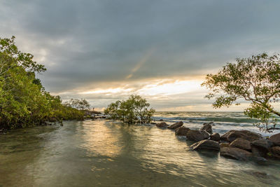 Scenic view of sea against sky during sunset