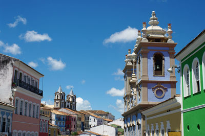 Low angle view of buildings against sky in city