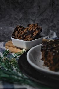 Close-up of chocolate cake on table