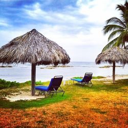 Scenic view of beach against blue sky