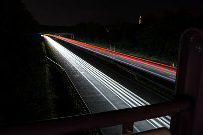 Light trails on road at night