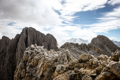 Panoramic view of rocky mountains against sky