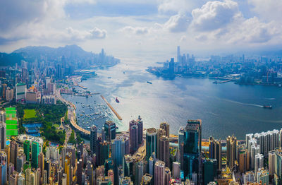 High angle view of city buildings